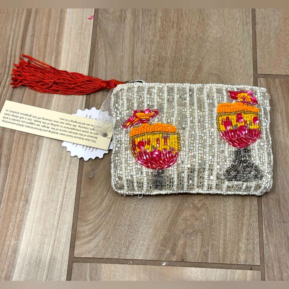 NWT Made in India Beaded aperol spritz cocktail card holder/accessory pouch